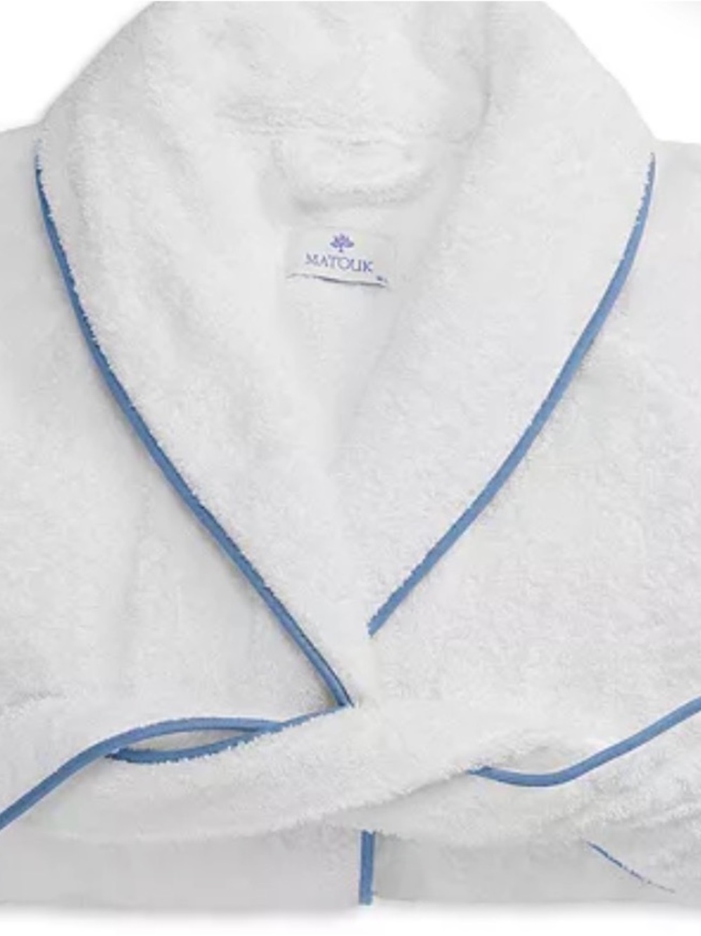 Matouk White Robe with Light Blue Trim - Picture 2 of 3